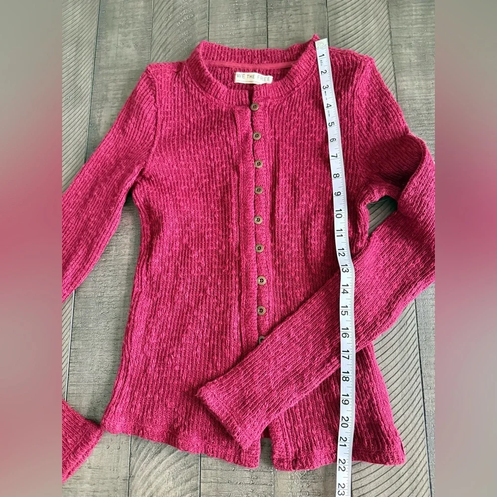 We The Free by Free People Textured Button Front Cardigan Top SM Berry Red